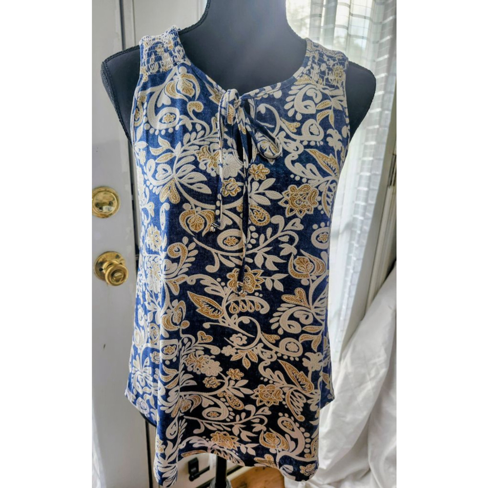 S/S Blue & White Denim Floral Embroidered Sleeveless Top